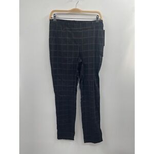 Up! Pants Womens 8 Black Multi Plaid Stretch Ankle Slit Skinny Leg Trousers NWT